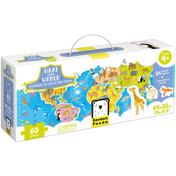 Animals of the world floor puzzle and poster - What in the World Animals Around the World 4+