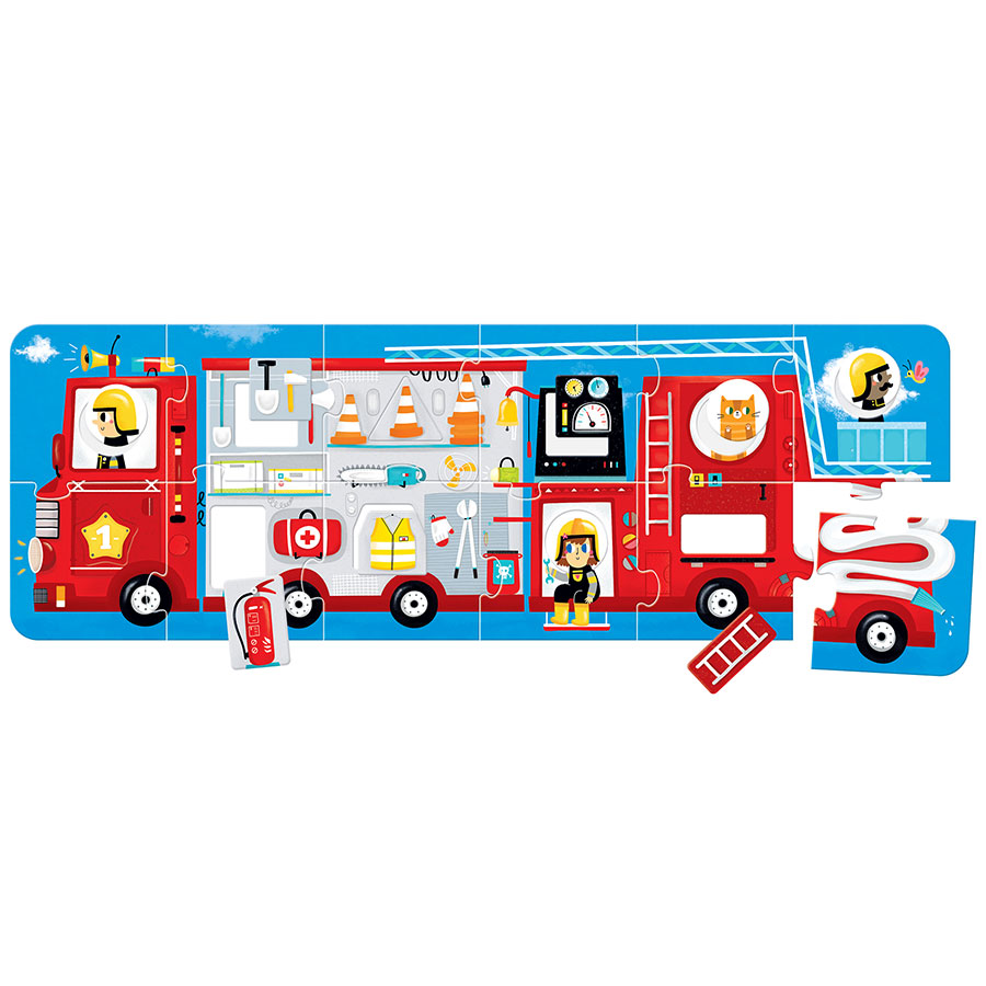 Panoramic floor puzzle colors and shapes - Make-a-Match Puzzle Fire Truck 2+
